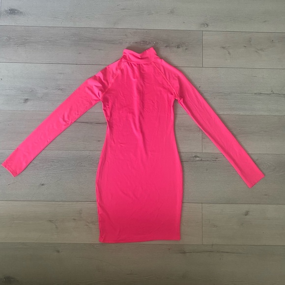 Bodycon Slim Club Outfits Zip Up Jumpsuit Dress Sexy Longsleeve Mini Fuchsia - Picture 12 of 12